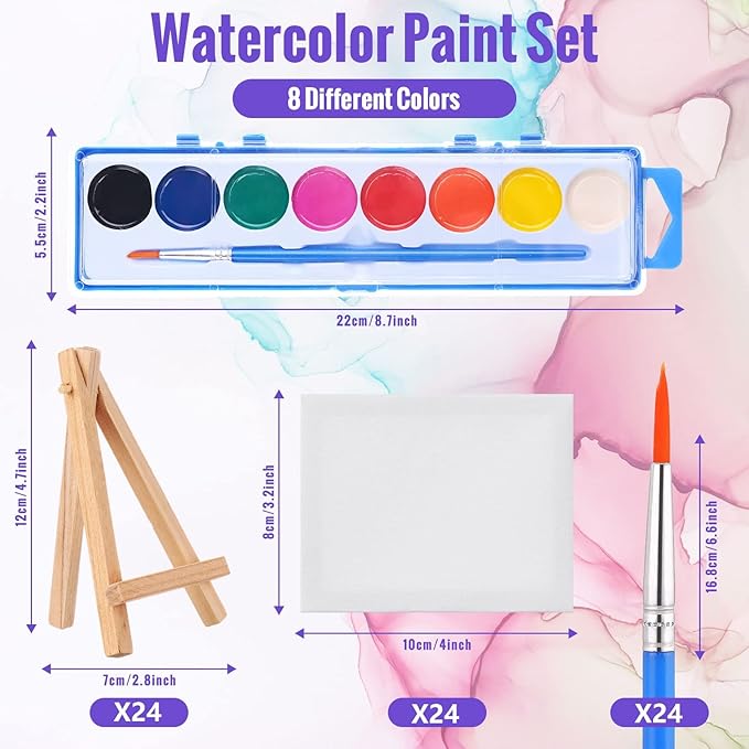Fuutreo Watercolor Paint Sets 3x4 Mini Canvas Easel Paints Brush Set Kids Art Party Favors and Party Supplies Watercolor Paint Party Favors Washable Watercolor Bulk for Kids Birthday Prizes (48 Pcs)