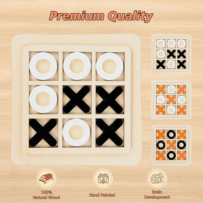 Wooden Board Tic Tac Toe Game XO Table Toy Classical Family Children Puzzle Game Educational Toys, Random Color