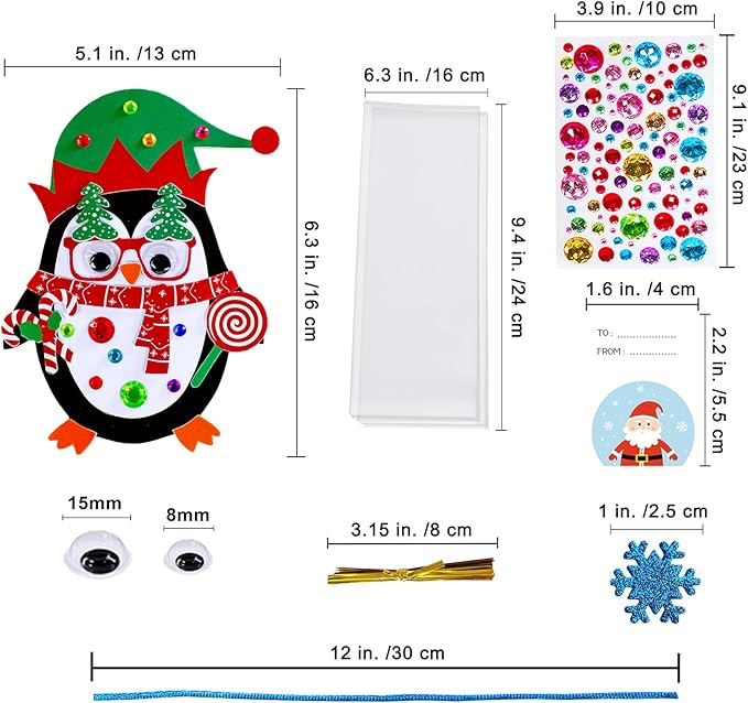 Winlyn 24 Sets Christmas Craft Kits Winter Crafts DIY Christmas Penguin Ornaments Decorations Art Sets Foam Penguin Christmas Stickers for Kids Holiday Festive Home Classroom Activities Party Favors