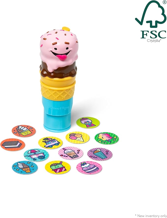 Melissa & Doug Sticker WOW!™ 24-Page Activity Pad and Sticker Stamper, 300 Stickers, Arts and Crafts Fidget Toy Collectible Character – Ice Cream - FSC Certified