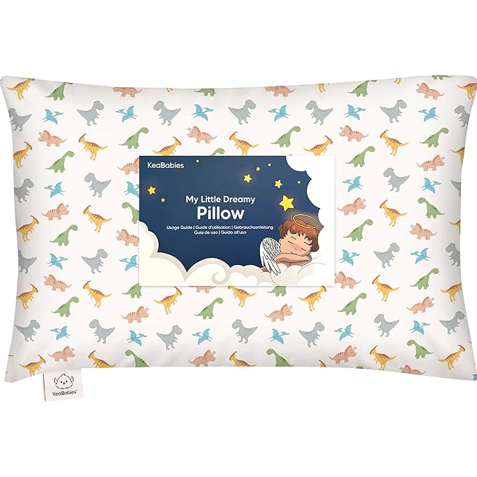 Toddler Pillow with Pillowcase - 13x18 My Little Dreamy Pillow, Organic Cotton Toddler Pillows for Sleeping, Kids Pillow, Travel Pillows, Mini Pillow, Nursery Pillow, Toddler Bed Pillow (Roarsome)