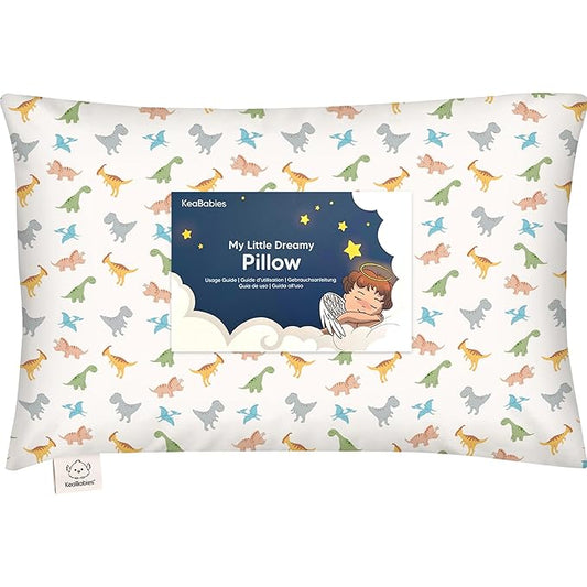 Toddler Pillow with Pillowcase - 13x18 My Little Dreamy Pillow, Organic Cotton Toddler Pillows for Sleeping, Kids Pillow, Travel Pillows, Mini Pillow, Nursery Pillow, Toddler Bed Pillow (Roarsome)