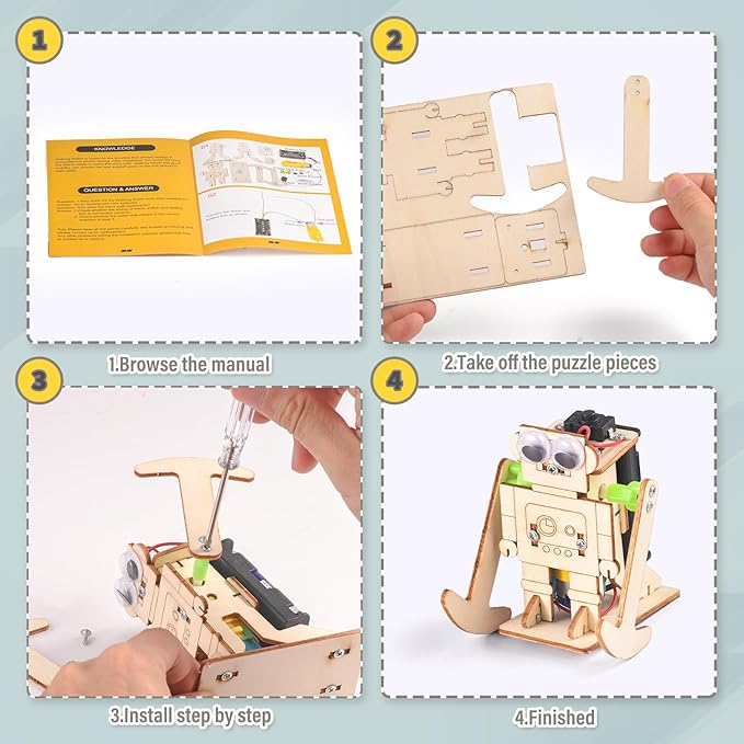STEM Robots Kits for Kids Ages 5-7 8-10, Wood Building Art Crafts Kits for Boys 6-8 8-12, 3D Wooden Puzzles Robotics Models, Science Woodworking Projects STEM Toys Gifts for Boy 6 7 8 10 12 Year OId