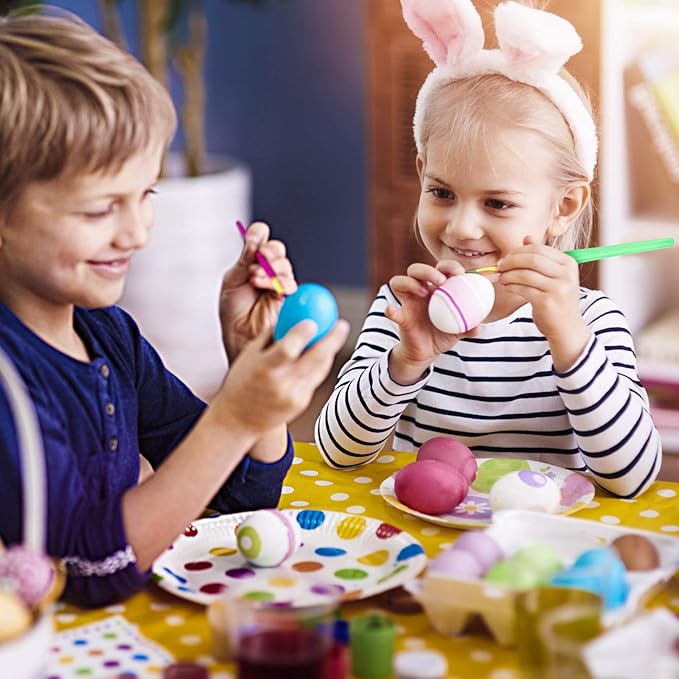 SpringFlower White Easter Eggs Painting Kit-24 Paintable Flocking Eggs with Doodle Kit for DIY Design with Rope for Easter Decoration/ Hunts,Basket Stuffers Fillers