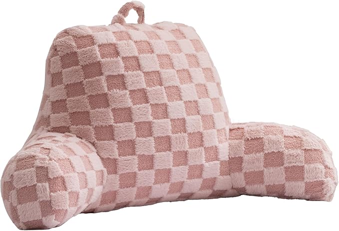 Aimuan Reading Pillow Checkered Bed Rest Wedge Backrest Checkerboard Pillow with Arms Back Support for Sitting Up in Bed Cushion Incline Rest Sleeping Snoring Pillow, Pink