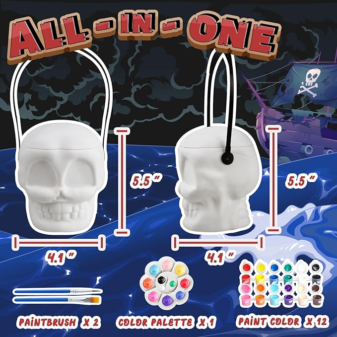 FUNZBO Paint Your Own Lamp, Art & Craft Supplies Skull Painting Kits, Arts and Crafts for Kid Teen Adult, DIY Night Light Toys Christmas Gift for Toddler Girl Boy Age 3 4 5 6 7 8 9 10 11 12 13