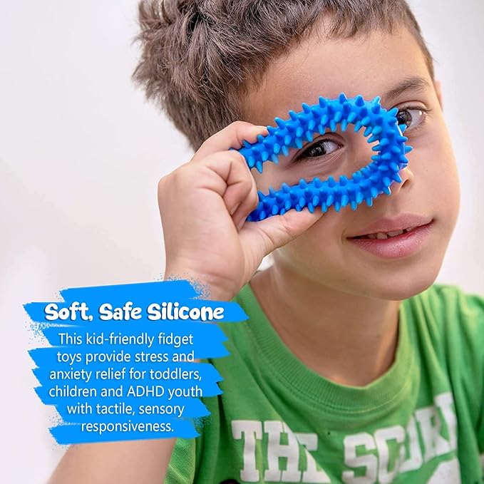 Pick A Toy Sensory Ring and Fidget Toy 3 Pack, Soft, Flexible Rubber Rings with Spikes, Engaging and Calming Sensory Toys Bracelets for Children, Youth, Adults