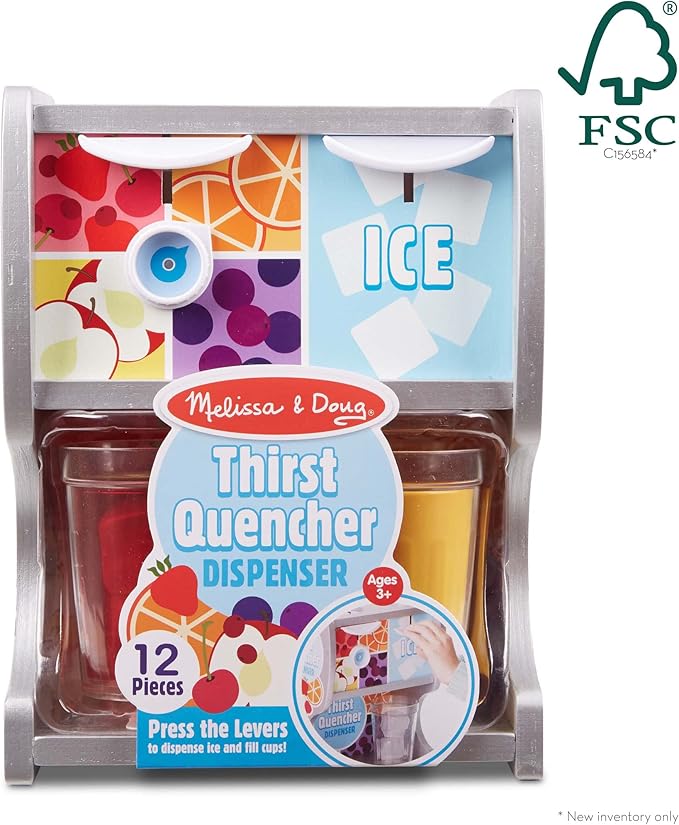 Melissa & Doug Thirst Quencher Wooden Drink Dispenser Pretend Play Set With Cups, Juice Inserts, Ice Cubes Pretend Play Soda Fountain, Food Sets For Kids Kitchen, For Kids Ages 3+ -