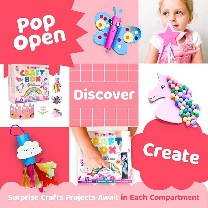 Unicorn Craft Box - 10 Fun Arts and Crafts for Kids Ages 4-8, No Mess, Educational, Mermaid Art Projects, Toddler Crafts & Activities Kit with Supplies, Gift for Girls 3 4 5 6 7 8 Years Old