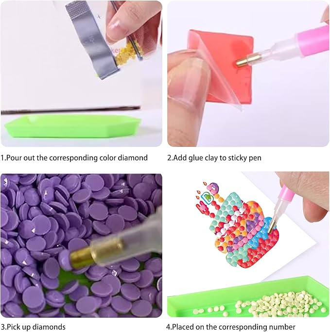 Gem Diamond Art Painting Stickers Kit for Kids,5D Diamond Mosaic Stickers by Numbers Kits Crafts Set for Children, Boys and Girls,Creative Handmade Art Craft Decorations Gift (Cake)