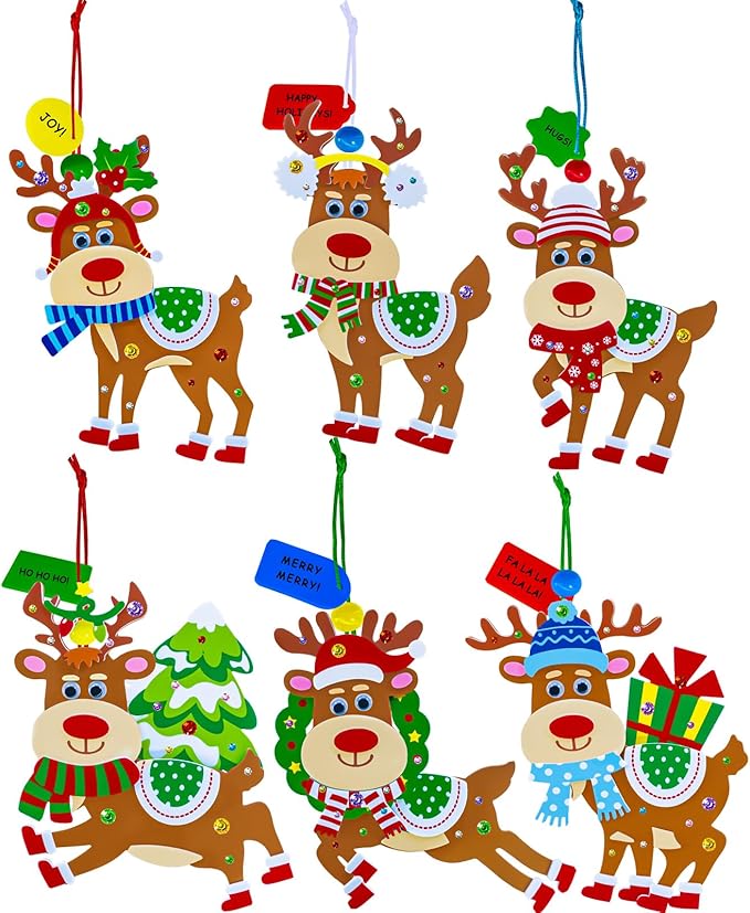 Winlyn 24 Sets Christmas Craft Kits Winter Crafts DIY Xmas Reindeer Ornaments Decorations Festive Foam Stickers Christmas Arts and Crafts for Kids Holiday Home Classroom Art Activities Party Favors