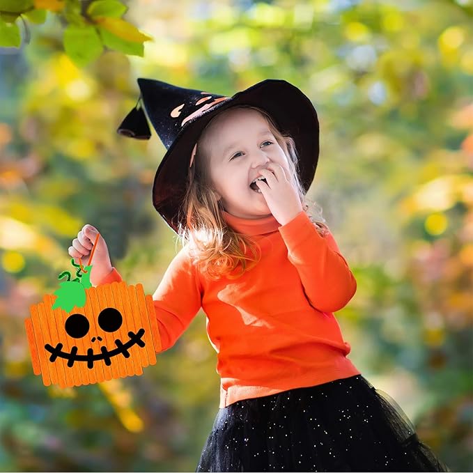 Winlyn 24 Sets Pumpkin Crafts Kits Halloween Crafts Fall Kids Crafts DIY Pumpkin Ornaments Decorations Art Sets Craft Sticks Pumpkin Foam Stickers Arts and Crafts for Kids School Classroom Activity