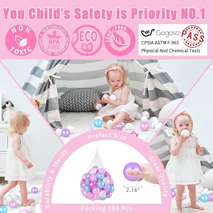 GOGOSO Shape Ball Pits Balls, Star Heart Plastic Play Balls for Toddlers Kids Children, DIY Giant Friendship Bracelet Banner