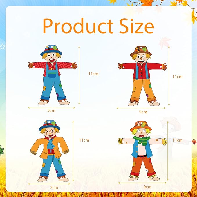Fennoral 12 Pack Scarecrow Wind Chime Kit for Kids Make You Own Scarecrow Craft Kit DIY Arts and Crafts for Boys Girls Fall Art Activities Halloween Autumn Harvest Thanksgiving Decoration
