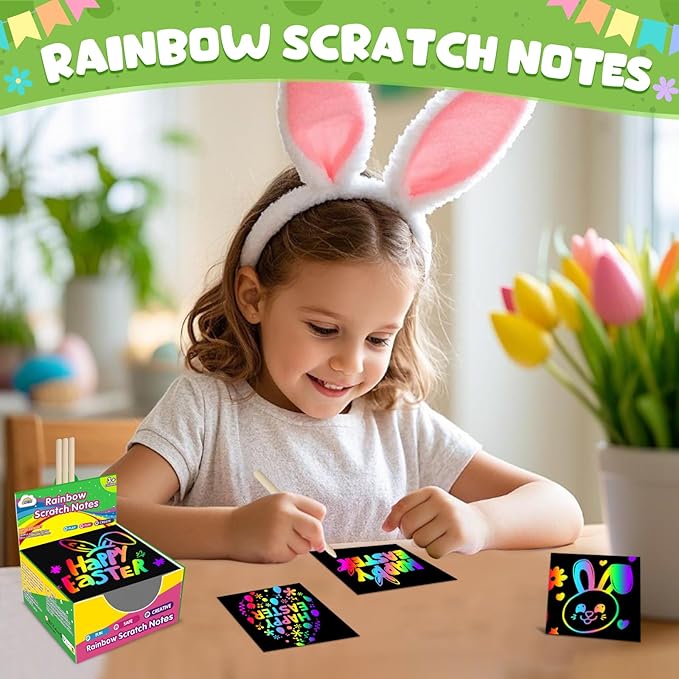 ZMLM Rainbow Scratch Paper Art Mini Notes Easter Basket Stuffers for Kids Teens Gifts Ages 4-8 Bulk Craft Supplies for Girls Boys Birthday Classroom Party Games Toy Stocking Stuffers
