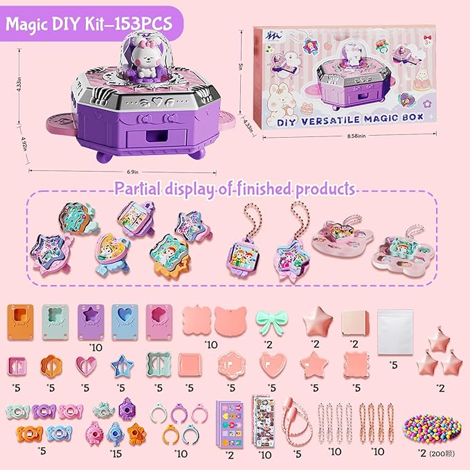Jewelry Toys for Girls, 153Pcs Toddler Girls DIY Toy Rabbit Jewelry Making Kit for 4 5 6 7 8 Years Old, Arts and Crafts Supplies for Kids，Play Jewelry Princess Toys for Dress Up, Easter Birthday Gifts