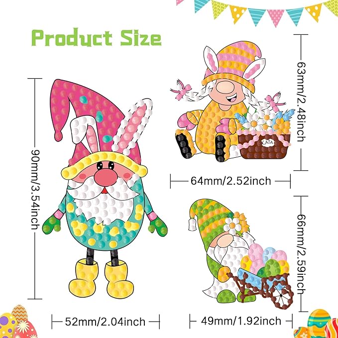 MEIEST 30 PCS Easter Gem Diamond Art Painting Stickers Kit,Mosaic Stickers by Numbers Arts and Crafts Set for Kids,Creative Handmade Easter Decorations Gift