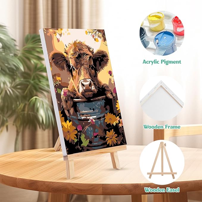 MISCER 4 Pack Animals Paint by Numbers for Adults Beginner, Paint by Number Kits with Easel, DIY Acrylic Oil Painting Suitable for Home Decoration (8 * 12 Inch)