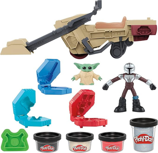 Play-Doh Star Wars: The Mandalorian Launching Speeder Playset, Bendy Grogu & 4 Inch Mando Action Figures, Imagination Toys for 4 Year Old Boys & Girls & Up