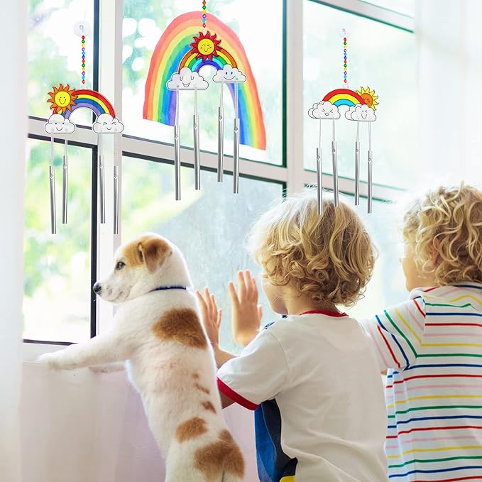 Winlyn 24 Sets Rainbow Suncatchers Ornaments Decorations DIY Window Paint Art Suncatchers Craft Kits Hanging Rainbow Sun Catchers for Kids Spring Summer Home Classroom Party Activity Art Project