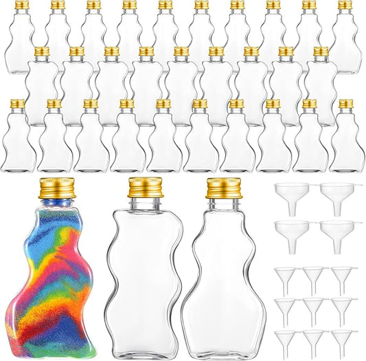 Yaomiao 30 Packs 2.5 oz Plastic Sand Art Bottles with Lids for Kids 3 Style Sand Art Clear Container for Sand Art Wedding Invitation Fun Art Craft Supply Boy Girl Decoration (Gold Lid,Aluminum Lid)