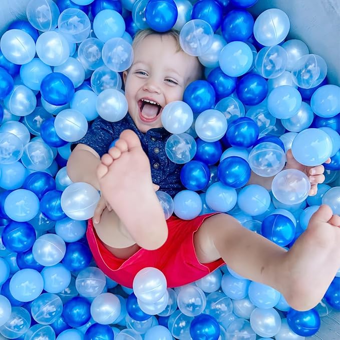 GOGOSO Ball Pit Balls - Phthalate BPA Free Non-Toxic Plastic Balls,Blue White Clear 100pcs 2.15inch Gift for Baby Shower, Birthday, DIY and Toddlers Play Party Decoration