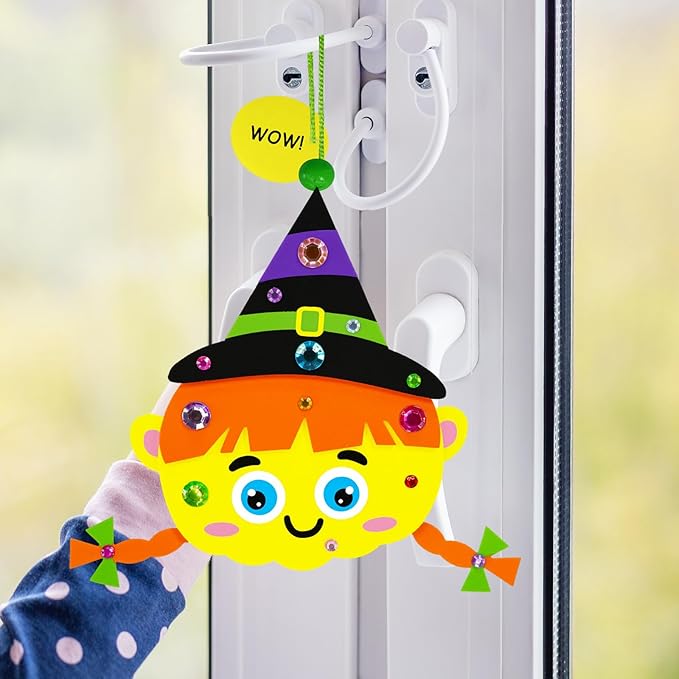 Winlyn 24 Sets Halloween Craft Kits Fall Crafts Autumn Kids Crafts DIY Spider Bat Witch Pumpkin Crafts Foam Stickers Halloween Arts and Crafts for Kids Classroom Activities Art Project Party Favors