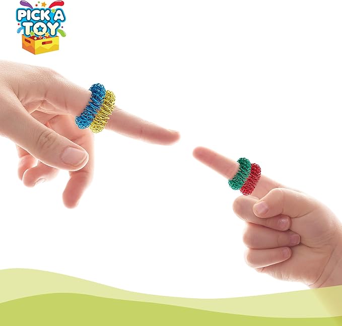 Pick A Toy Stress Relief Fidget Sensory Toys Set –10 Small Quiet Metal Antistress Fingers Rings for Adults, Teens & 5+ Children – Ideal for People with OCD, ADHD, ADD & Autism Sensory Desk Games
