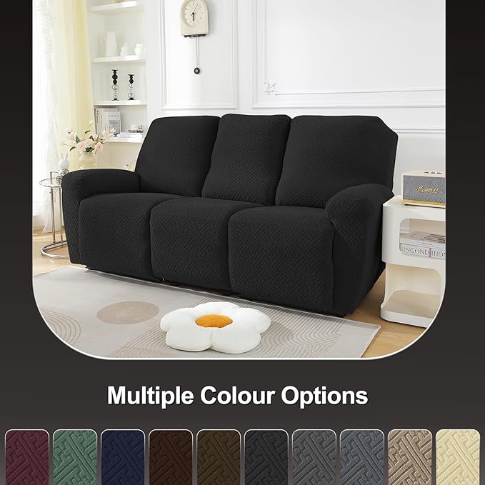 NORTHERN BROTHERS Stretchy Recliner Sofa Covers 3 Seater, Couch Cover Recliner Sofa 3 Cushions, Sofa Recliner Covers, Black
