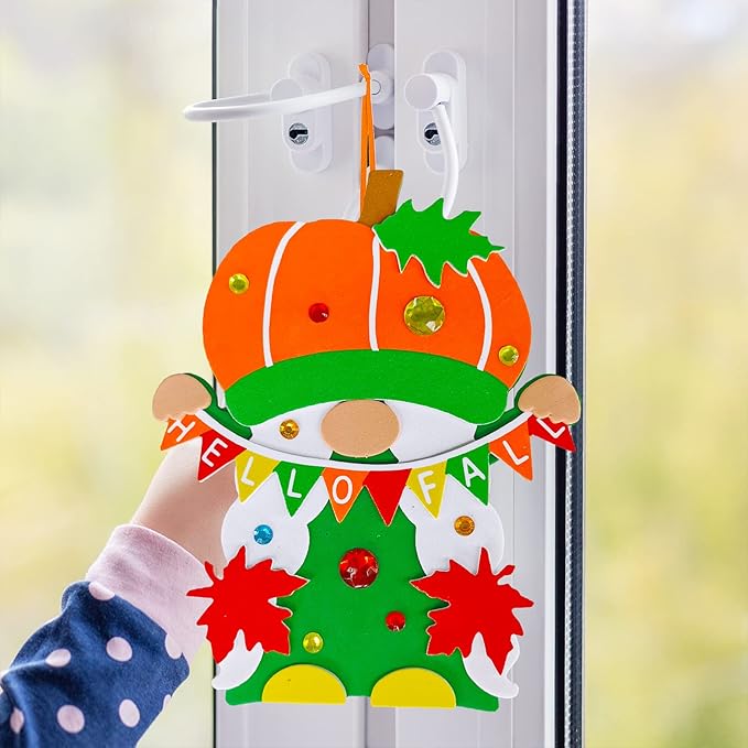 Winlyn 24 Sets Thanksgiving Gnome Decorations Art Sets Fall Crafts Thanksgiving Kids Crafts Thanksgiving Craft Kits Autumn Gnome Pumpkin Foam Stickers Arts and Crafts for Kids Adults Favors Activities