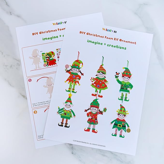 Winlyn 24 Sets Christmas Craft Kits Winter Crafts DIY Santa's Helper Elf Ornaments Decorations Arts Sets Elf Christmas Foam Stickers for Kids Holiday Festive Home Classroom Activities Party Favors