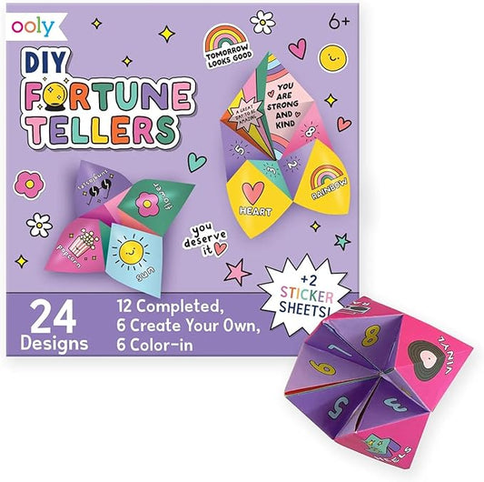 Ooly DIY Paper Kit, 24 Fortune Teller Designs & Stickers, Kit Includes 12 Completed, 6 Blank and 6 Color-in Folding Fortune Teller, Great Summer Arts & Crafts Activities