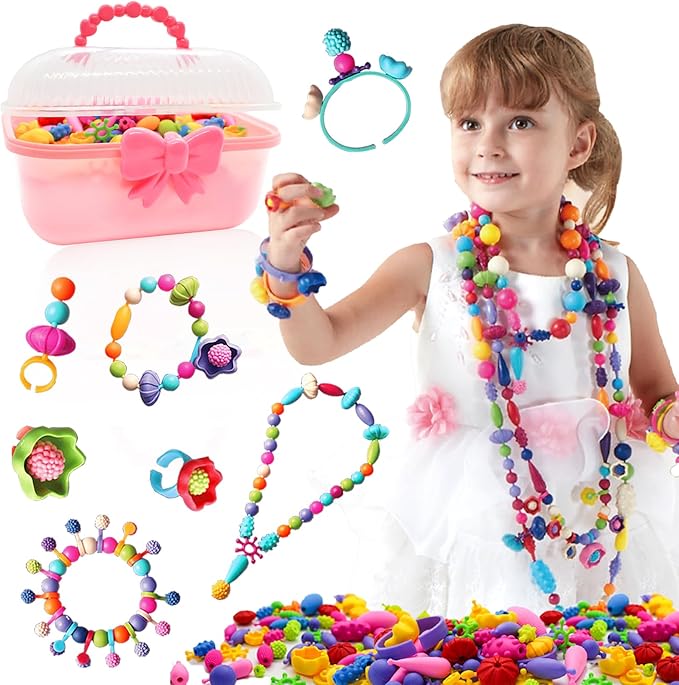 Happytime Snap Pop Beads for Girl's Birthday Gift, Jewelry Making Kit 520Pieces, Arts and Crafts Toys for 4 Year Old Girl, Necklace Bracelet Ring Creative DIY Set Ideas Christmas Gifts