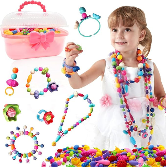 Happytime Snap Pop Beads for Girl's Birthday Gift, Jewelry Making Kit 520Pieces, Arts and Crafts Toys for 4 Year Old Girl, Necklace Bracelet Ring Creative DIY Set Ideas Christmas Gifts