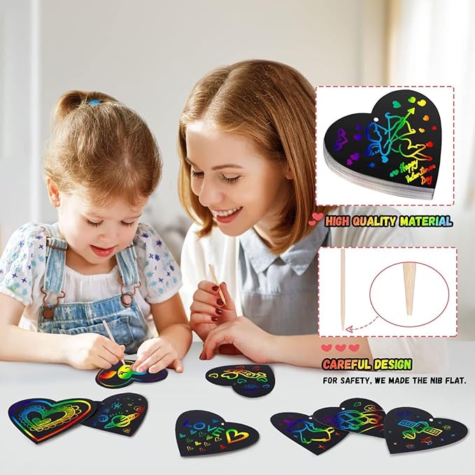 Cute Valentines Day Cards Kids Gifts - Arts Crafts Scratch Doodle Heart Paper, Birthday Party Favor Gift Idea for Boys Girls, Christmas Stocking Stuffers DIY Present for Child, Easter Gifts for Kids