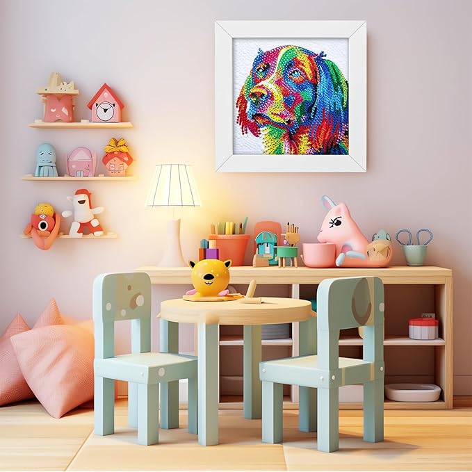 Turniton 5D Diamond Painting Kits for Kids, Diamond Arts Painting Kits with Wooden Frame, Dog Kids' Mosaic Kits for Beginners, Girls, Adults, Diamond Painting Pictures, Arts Craft for Home Decor