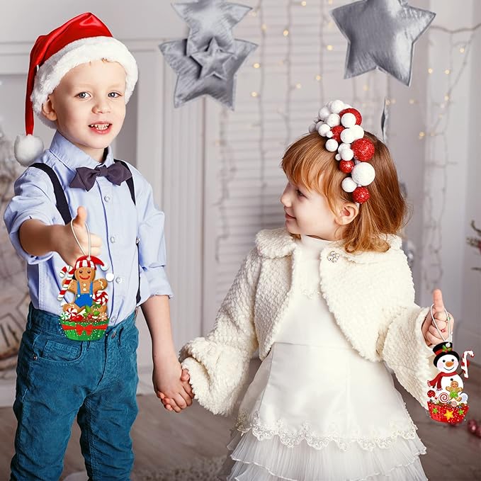 Civaner 24 Sets Christmas Craft Kit for Kids Gingerbread Ornaments Christmas Tree Decorations DIY Gingerbread House Crafts Kit Xmas Gift for Kids Classroom Activities Holiday Party Supplies