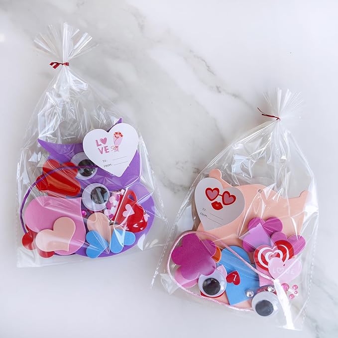 Winlyn 24 Sets Valentine's Day Craft Kits Heart Crafts DIY Valentine's Day Owl Ornaments Decorations Art Sets Foam Owl Heart Stickers for Kids Valentine's Day Party Classroom Activities Gift Exchange