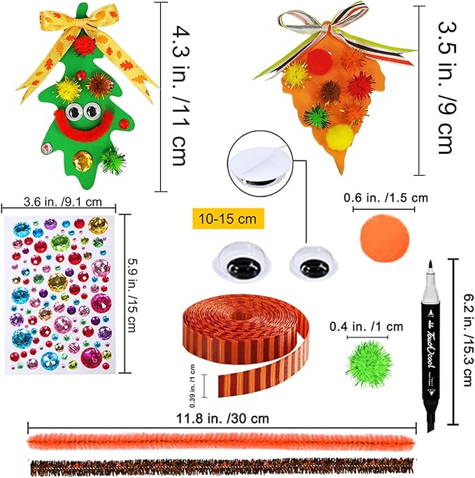 Winlyn 48 Sets Fall Craft Kits Fall Leaves Ornaments Decorations Art Sets Pom-Poms Googly Eyes Autumn Leaf Foam Stickers Arts and Crafts for Kids Thanksgiving Halloween Classroom Party Activities