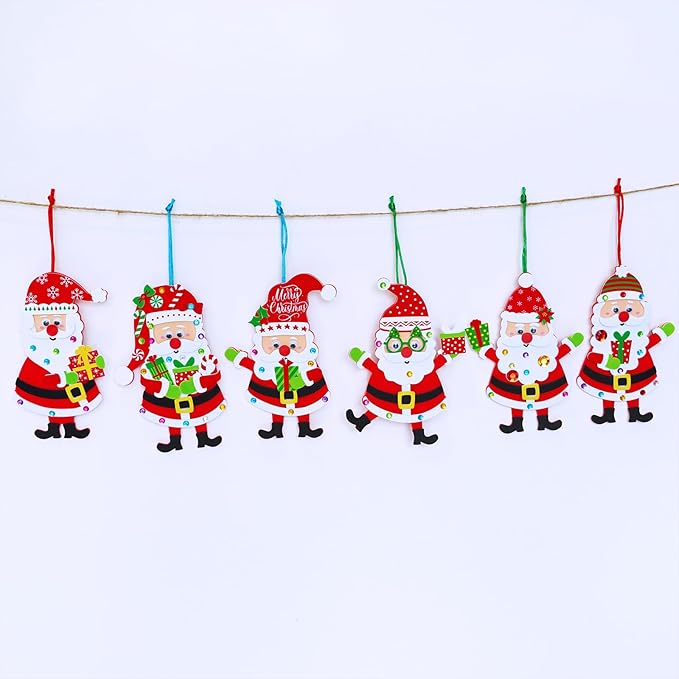 Winlyn 24 Sets Christmas Craft Kits Winter Crafts DIY Christmas Santa Ornaments Decorations Arts Sets Foam Santa Christmas Stickers for Kids Holiday Festive Home Classroom Activities Party Favors