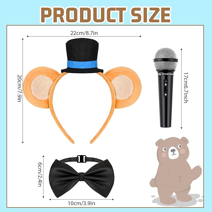 Kavoc 4 Pcs Rock Bear Ears Headband with Bow Tie Microphone Prop Wristband for Halloween Cosplay Dress up