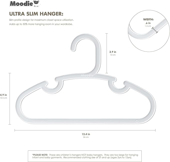 Recycled Plastic Kids Hangers | 13.5" Heavy Duty Kids Clothes Hangers | Bulk Pack Childrens Hangers, Large Child Hangers | Toddler Hangers (2-12yrs | 25 Pack, White)
