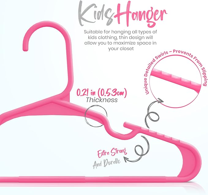 Utopia Home 40 Pack Kids Hangers - 11.5 Inch Plastic Baby Hangers for Closet - Childrens Hanger for Clothes & Infant Hanger for Closet - Ideal for Everyday Standard Use (Pink)