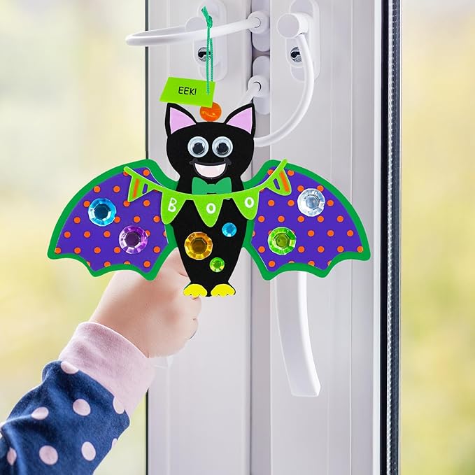 Winlyn 24 Sets Halloween Craft Kits Individual Fall Kids Craft Kits DIY Bat Ornaments Halloween Decorations Foam Bats Craft Kits Halloween Arts and Crafts for Kids Classroom Activities Party Favors
