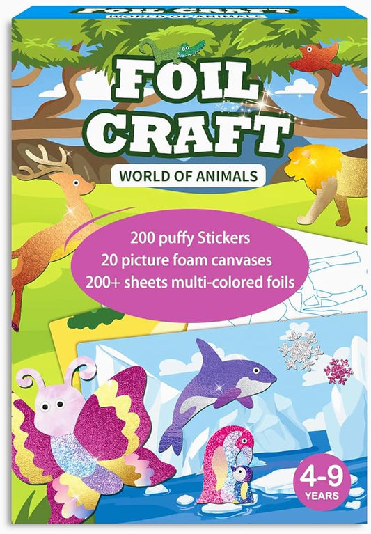 SOOVSY 200 Sheets Animals Foil Art Fun Kit for Kids, Foil Art for Kids Crafts Kit DIY Creative Activity Birthday Travel Toys for 4 5 6 7 8 9 Years Old Kids Girls Boys Arts & Crafts