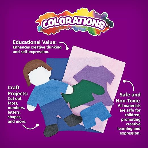 Colorations 100% Polyester Felt Sheets 9 inches x 12 inches, 13 colors, 1mm Thick, 50 Sheet Pack for Sewing and DIY Arts & Crafts Projects, Blue,Gray,Green,Orange,Purple,White