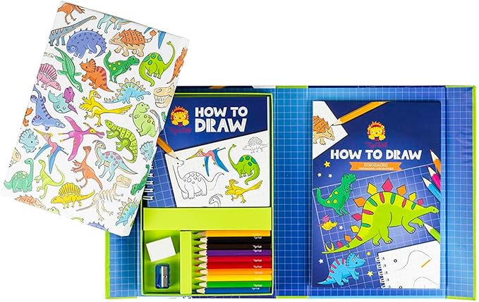 Tiger Tribe: How to Draw - Dinosaurs - Creative Artistic Set, Step-by-Step Guide, Color Pencils, Art Sketch Pad, Store Inside Case, Kids Ages 5+
