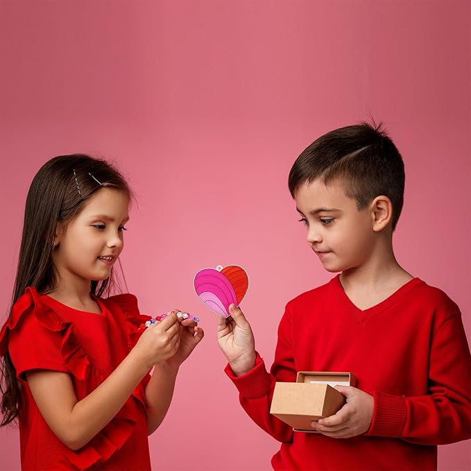 Winlyn 24 Sets Heart Suncatchers Ornaments Decorations DIY Window Paint Art Stickers Craft Kits Heart Sun Catchers for Kids Valentine's Day Classroom Activities Art Project Party Favors Gift Exchange