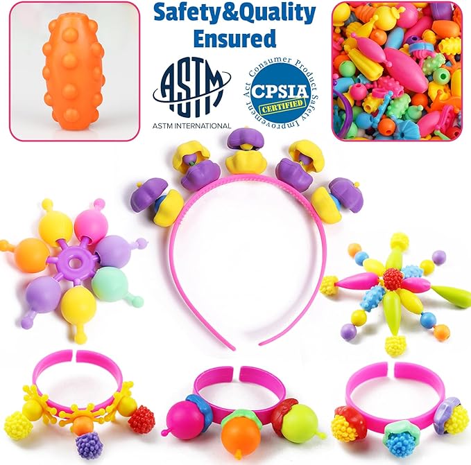 FUNZBO 650pcs Pop Beads - Jewelry Making Kit for 3 4 5 6 7 8 Year Old Little Girls, Arts and Crafts Toys for Kids, Necklace Bracelet Ring Creativity Snap Set Valentine Birthday Holiday Easter Gifts