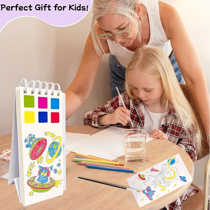Riomhorry Water Coloring Books for Toddlers, Water Painting Easel Books with Brush for Kids Ages 2-4, 4-8, Watercolor Book to Toddler Painting Activities, Fantastic Space